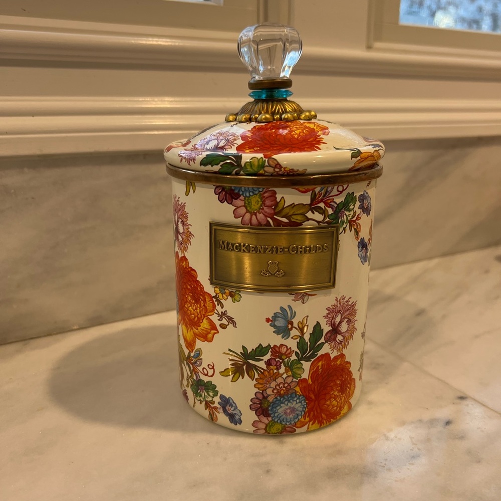 MacKenzie-Childs Floral Canister with Glass Knobs 9” x 5” - Picture 4 of 11